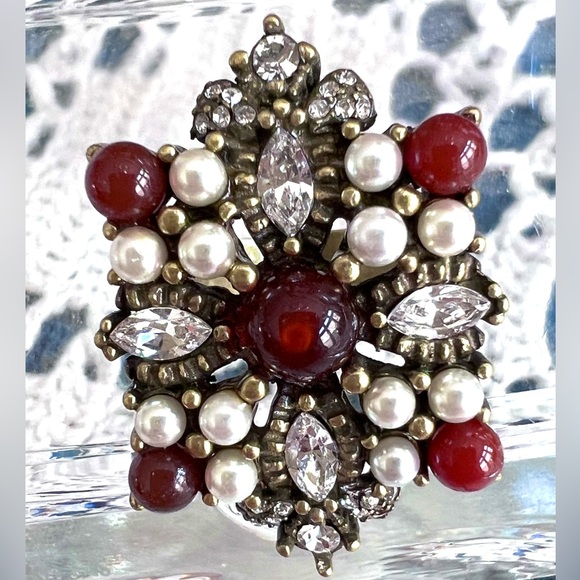 Heidi Daus “Fit To Be Tied” vintage ring with real carnelian beads size 10.5 - Picture 1 of 8